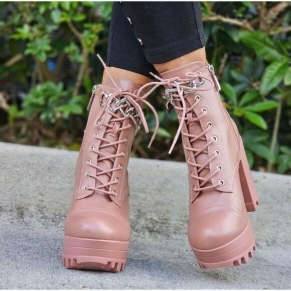 Women's Lace-Up Boots in Pink - Picture 2 of 6
